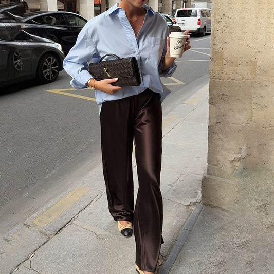 Pantalón ancho satinado