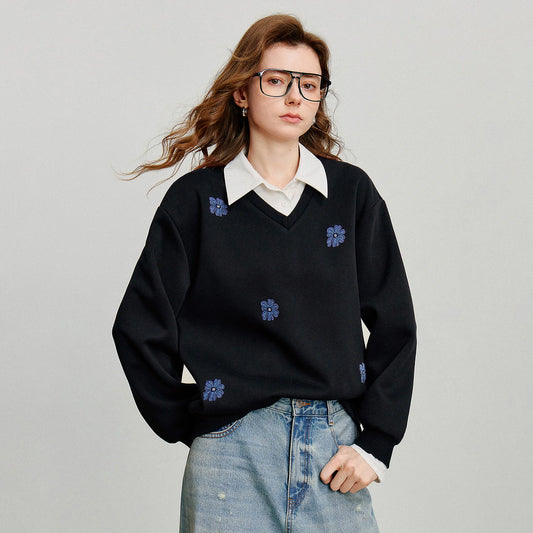 Sudadera efecto dos piezas con cuello camisa