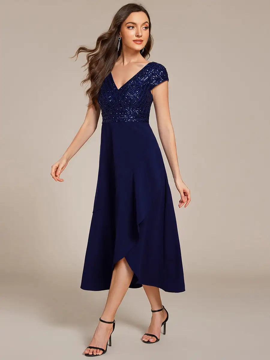 Vestido con Lentejuelas y Escote en V