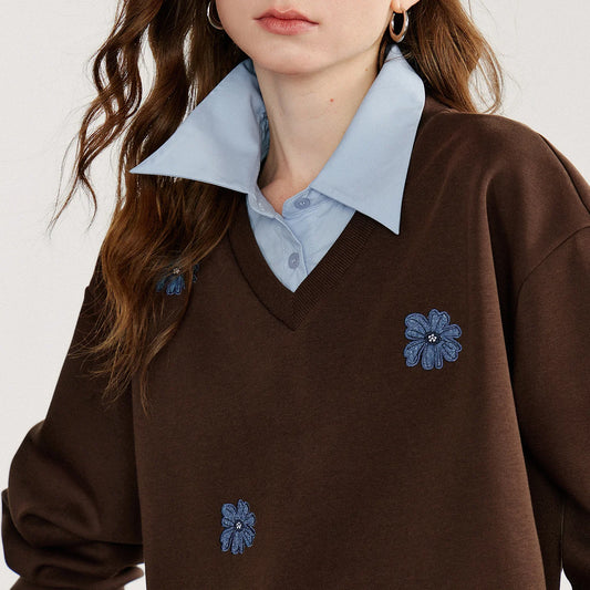 Sudadera efecto dos piezas con cuello camisa